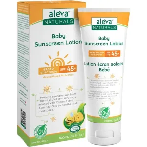 Aleva Naturals Organic Ingredients Baby & Toddler Sunscreen Lotion SPF 45  Fragrance-Free 3.4 fl oz. /100 ml