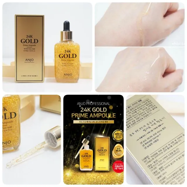 ANJO Professional 24K Gold Infused Prime Ampoule - 99.9% Pure Gold for Wrinkle Repair, 90ml