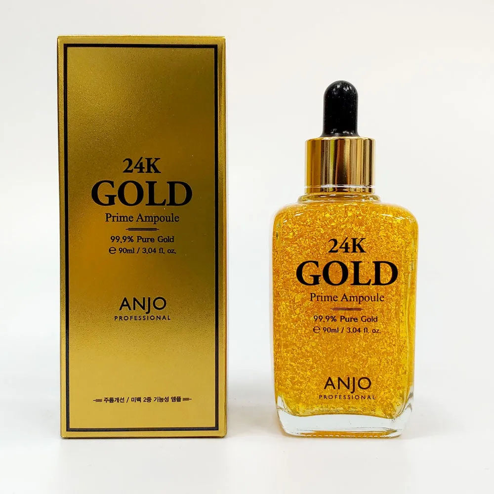 ANJO Professional 24K Gold Infused Prime Ampoule - 99.9% Pure Gold for Wrinkle Repair, 90ml