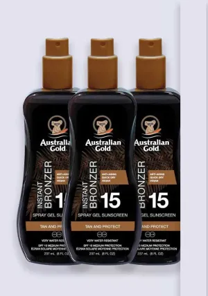 Australian Gold Spray Gel With Instant Bronzer SPF 15 237ml - 3 Pack Saver