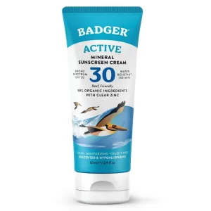 Badger SPF 30 Clear Zinc Sunscreen Cream Unscented 2.9 oz Cream