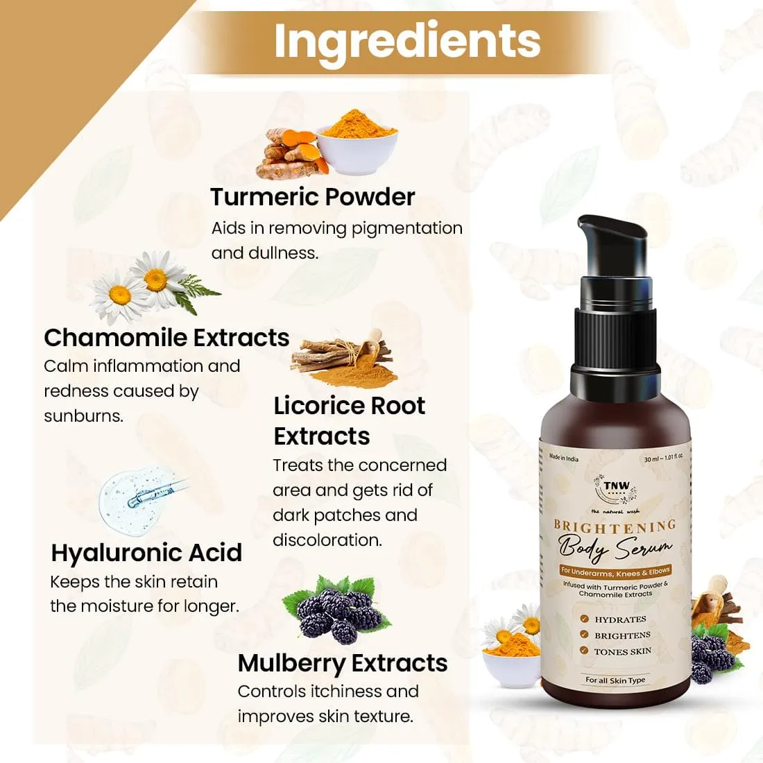 Turmeric Powder Infused Body Brightening Serum with Soothing Chamomile Extracts