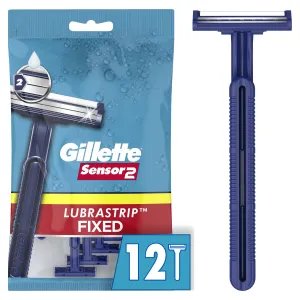 Gillette Sensor2 Fixed Head Men's Disposable Razors, Blue, 12 Count