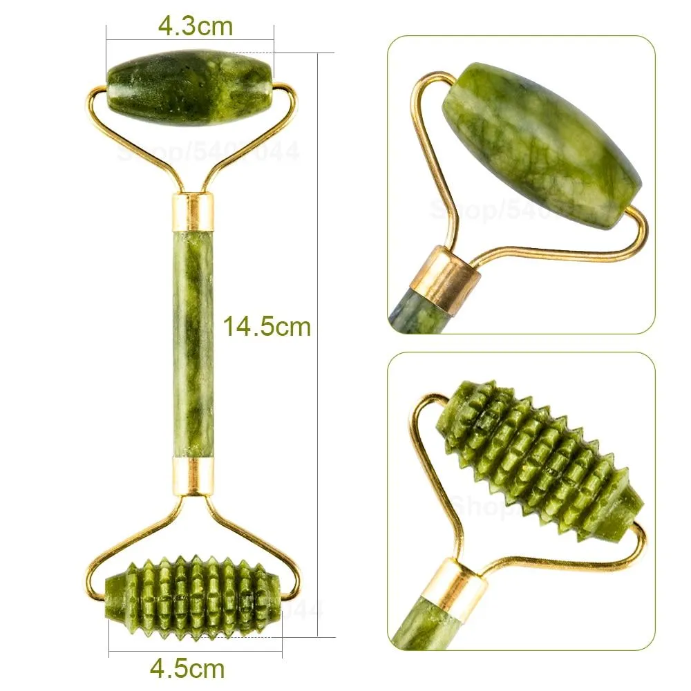 Jade Roller Natural Facial Skin Care Scraper Massager Roller Set