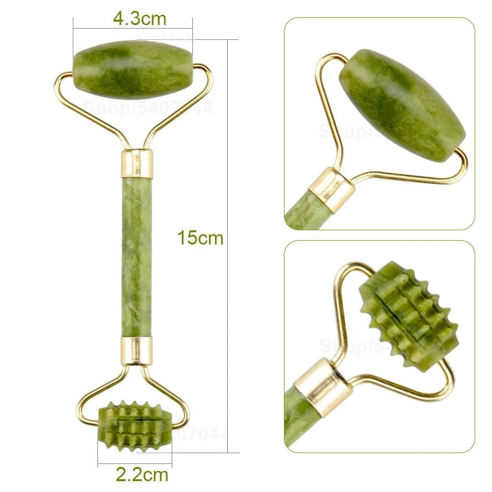 Jade Roller Natural Facial Skin Care Scraper Massager Roller Set