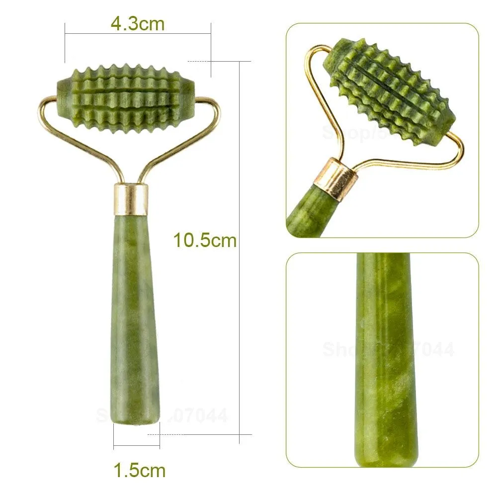 Jade Roller Natural Facial Skin Care Scraper Massager Roller Set