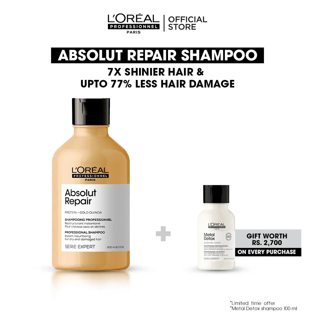 Loreal Professionnel Serie Expert Absolut Repair Shampoo - 300ml - For Dry And Damaged Hair  100ml free metal detox shampoo