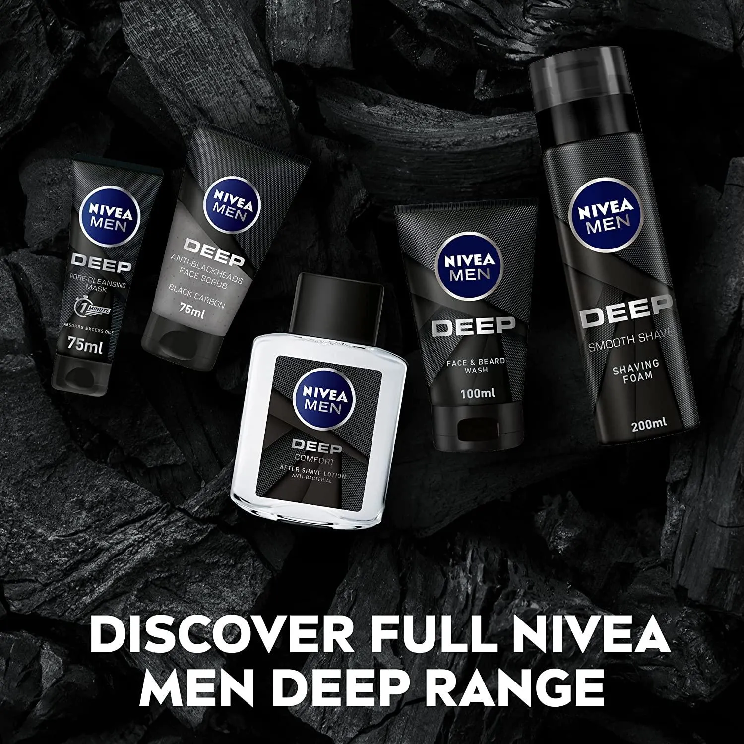 NIVEA MEN Shaving Foam, DEEP Smooth Shave Antibacterial Black Carbon, 200ml